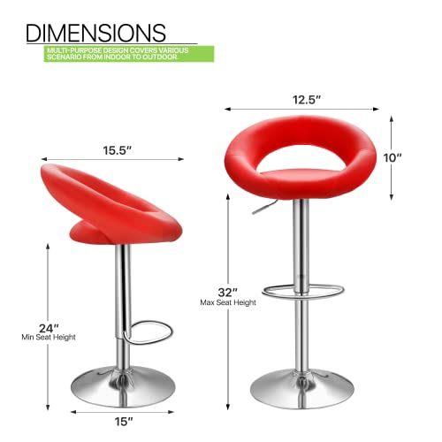 Magshion Counter Height Bar Stools Set Of 2 Modern Pu Leather Adjustable Swivel Red Barstools With Back And Arms For Kitchen #TOP2