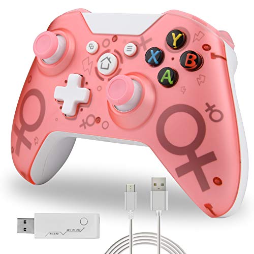 TechKen Wireless Controller for Xbox One, No Headset Jack, 2.4GHZ Game Controller Gamepad Compatible with Xbox One S/X PC (Pink)