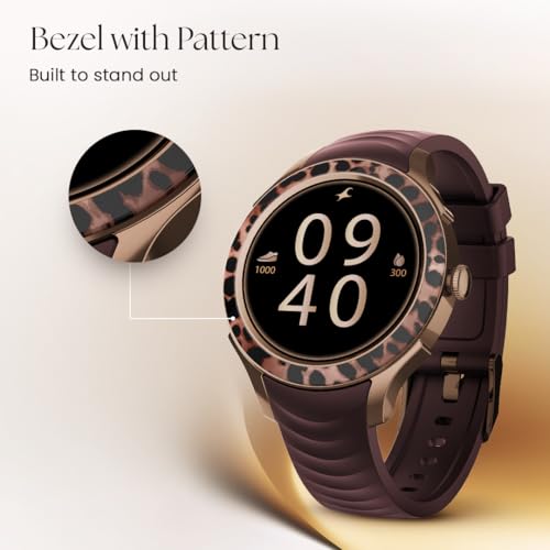Image of Fastrack Ella Smart Watch for Women with 1.2 inch inch AMOLED Display,Patterned Bezel,AI Watchface & AI Chat,Functional Crown,24 /7 Health Suite,BT Calling,SpO2,HRM,IP68, Multiple Menu Styles- Dark Wine