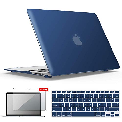 IBENZER Old Version MacBook Air 13 Inch Case (2010-2017 Release) (Models: A1466 / A1369), Plastic Hard Shell Case with Keyboard & Screen Cover for Apple Mac Air 13, Navy Blue, A13NVBL+2