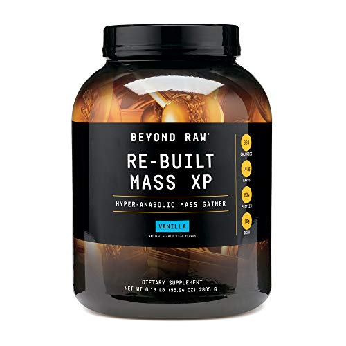 BEYOND RAW Re-Built Mass XP | Hyper-Anabolic Mass Gainer, Contains 880 Calories, 140g Carbohydrates, and 60g Protein Per Serving | Vanilla | 6 Lbs.