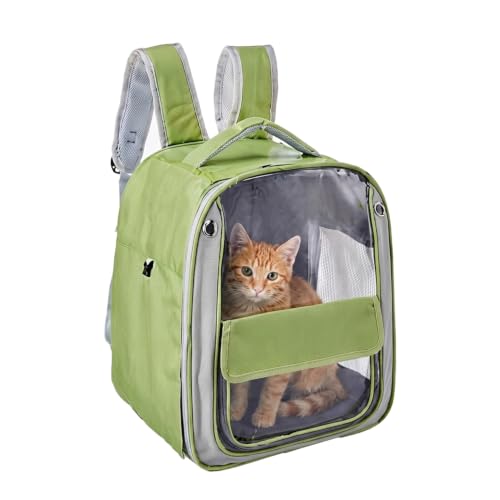 Image of Amazon Basics Premium Pet Carrier Backpack | Green | Spacious and Breathable Design | Durable Travel Bag for Cats, Kittens and Puppies | 32cm x 23cm x 38cm