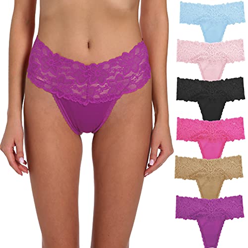 Umiehary High Waist T Back Lace Fashion & Retro Thick Band Women Thongs with Multiple Colors Plus Size