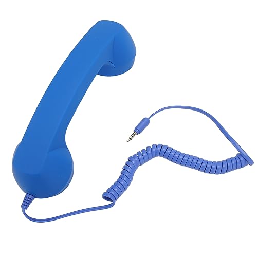 Yinhing Retro Wired Cell Phone Handset 3.5mm Plug Radiation Proof Telephone Receiver with Volume Control for Smartphones Computers ABS Material 9ft Coiled Cord (Blue)