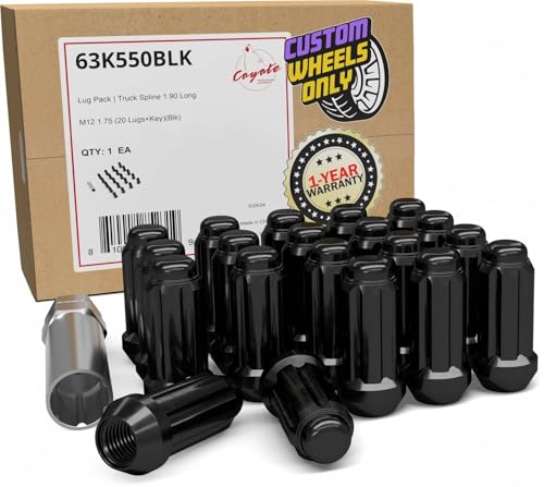 Image of Wheel Accessories Parts 20 Pcs M12x1.75 12x1.75 Thread Truck 2.00 inch Long Spline Lug Nuts Black 6 Spline Hex Fits Ford F150 Expedition Lincoln Navigator