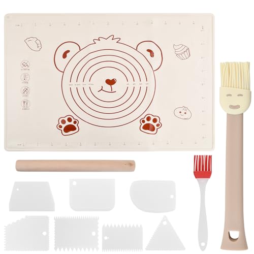 Silikonmatte Backen Große, Rutschfeste Teigmatte 70×50 cm Silikonmatte, Wiederverwendbar mit Messung Ausrollmatte, Antihafte Backmatte mit Teigschneider für Plätzchen, Pizza Teig