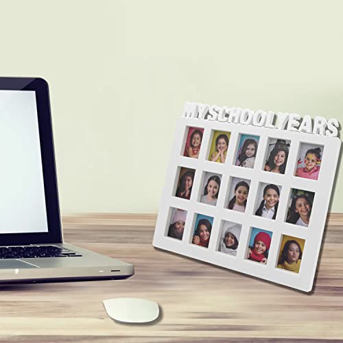 Mickyu My School Year Picture Frames K-12, Kindergarten Graduation Gifts For Boys Girls Students, Wall Photo Keepsake Frames Collage With 15 Openings, White #TOP4