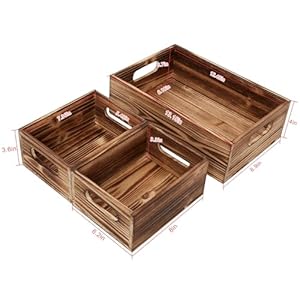 Wooden Crate Stackable Decorative Wood Crates set of 3 for Storage Display Rustic Nesting Box Basket Home Decoration Boxes Container Bin with Handles Farmhouse Decor with Natural Wood Aroma LMS