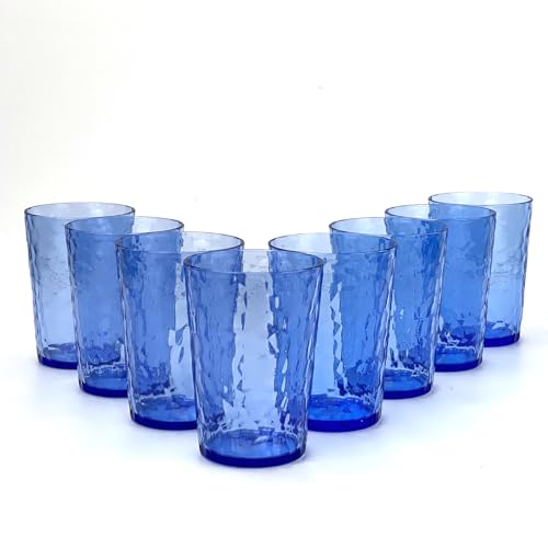 Yanglonghui 15-Ounce Plastic Tumblers (Set of 8), Reusable Plastic Mugs, BPA-Free Acrylic to Drink Mugs, Shatter Resistant, Textured Interior, Dishwasher Safe (Blue, 15 Ounce)