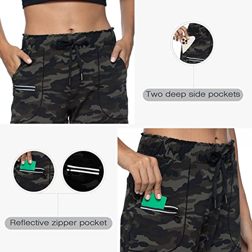 Haowind Joggers For Women With Pockets Elastic Waist Workout Sport Gym Pants Comfy Lounge Yoga Running Pants(Green Camo M) #TOP4