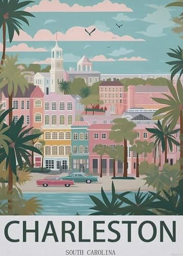 Paper Jigsaw Puzzle 1000 Pieces Charleston South Carolina Vintage Travel Poster Adult Decompression Game 20x28in