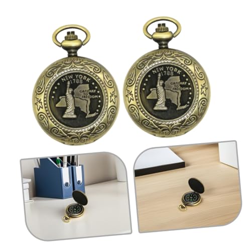 Set de 2 Brújulas Vintage de Bolsillo y Reloj Collar miniatura 3