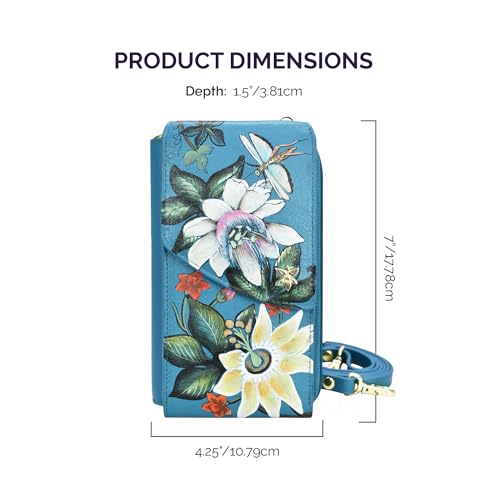 Anuschka Women's Hand-Painted Genuine Vegetable Tanned Leather RFID Blocking Crossbody Phone Wallet - Royal Garden 6
