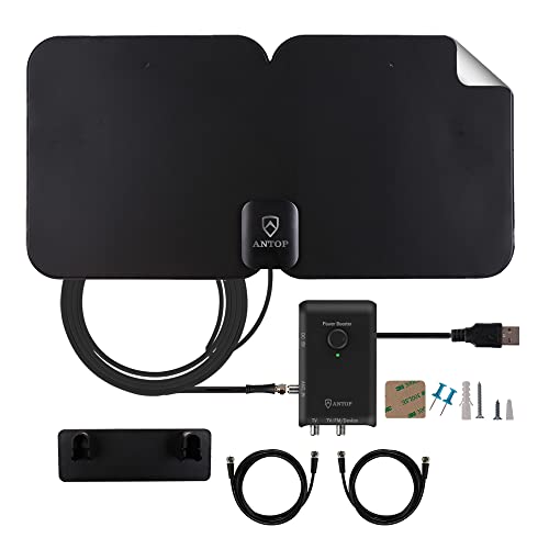 Antop HD Smart Antenna SBS-301 Indoor TV Antenna for TV and FM Reception - 70 Miles Range with TV Signal Booster Amplifier and 4G LTE Filter Digital Antenna
