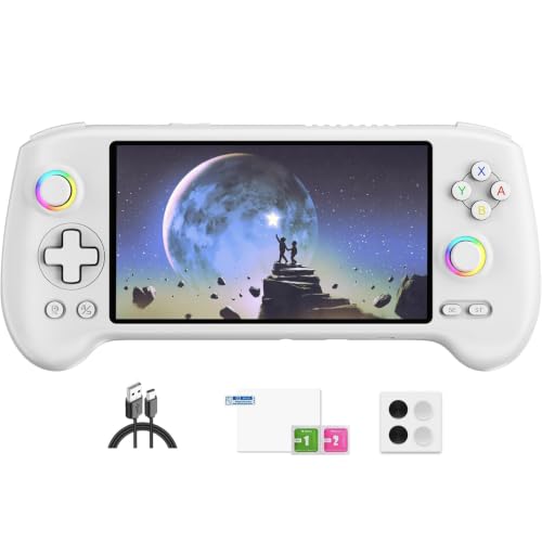 Doriteney RG557 Retro Handheld Game Console Android 14 Gaming Console 5.48" AMOLED HD Screen NO Game Card Game Player RG557 Support RGB Lighting 5500mAh Battery White