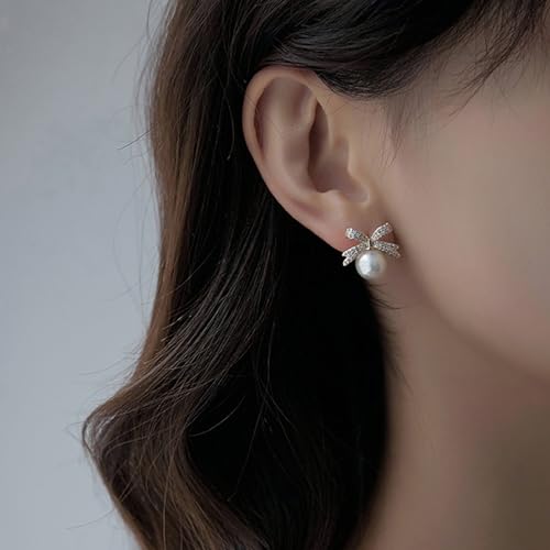 Pearl Rhinestone Bow Earrings - Red Ball Christmas Jewelry for Women2