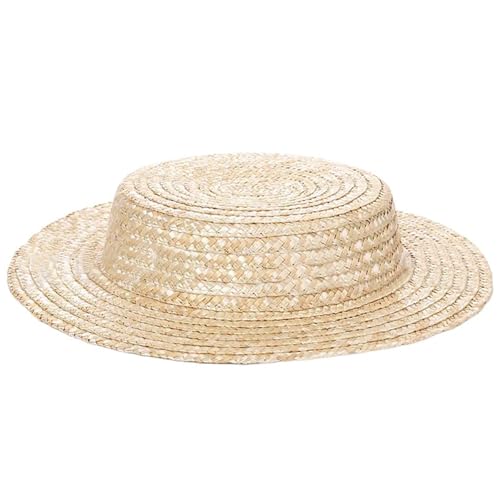 QERPON Woven Straw Bonnet Hat Base for Women Breathable Victorian Straw Hat French Flat Top Hats Headwear Beach Vacation Sun Ca