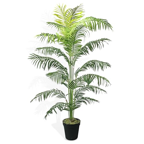 Artificial Palm Tree in Pot 6ft Tall Fake Faux Tropical Indoor Palm Tree with Real Wood Trunk, Arrives Fully Assembled for Living Room, Office & Covered Patio by LCG Florals