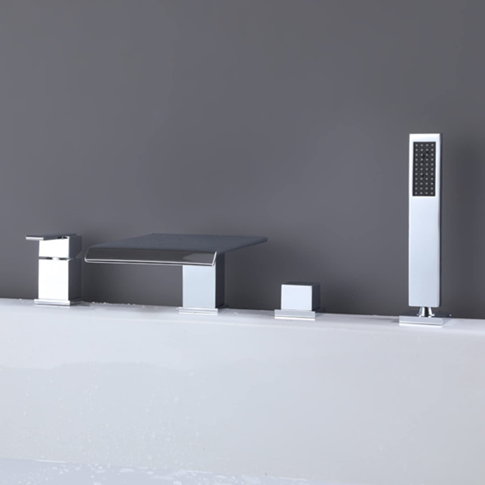 Set Moderno di Miscelatore Doccia/Vasca a Cascata a 4 Fori - Rubinetto di riempimento Vasca di Lusso con Flusso Regolabile - Elegante e Facile da installare per bagni Raffinati
