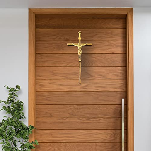 Crucifixo de Metal de Parede Dourado Estilizado Grande 30cm Elegante Moderno Metalizada Cruz Parede