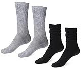 TIESOME 2 Pairs Socks Scrunch, Cotton White Tube Sock Women, Cozy Slouchy Casual Socks For Daily Wear, Sports (Gray + Black)