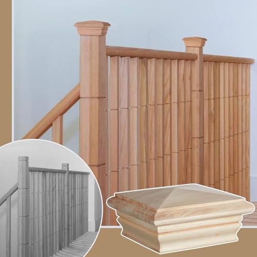 Image of Geetery 2 Pcs 4 x 4 Wood Newel Post Cap Fence Post Cap for Fence Topper Top Resistant Decking Caps for Outdoor Fences, Mailboxes and Decks (Poplar Wood)