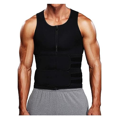 Mens 2 in 1 Sauna Vest Tops Waist Trimmer Back Support Brace Tummy Tuck Compression Corset Front Zipper Shapewear Tank (Color : Black, Size : XX-Large)