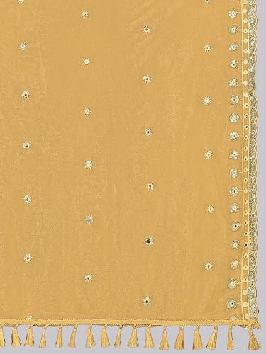 Image of KEMZA Organza Embroidered Dupatta with Mirror & Sequence Work, Tassel Lace Border, Floral Butti Design