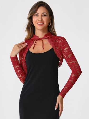 Image of Allegra K Lace Shrug for Women's Victorian Gothic Tie Neck Wedding Bolero for Evening Dresses