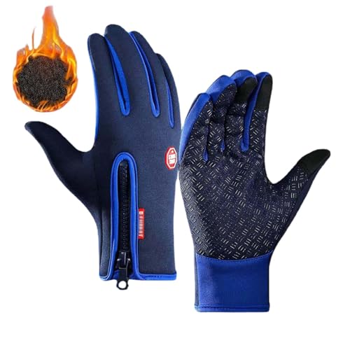GPAHRRDNIJ Ski Gloves for Men Women Waterproof Snow Ski Gloves for Winter Snowboard Touchscreen with Zipper (Blue-M)