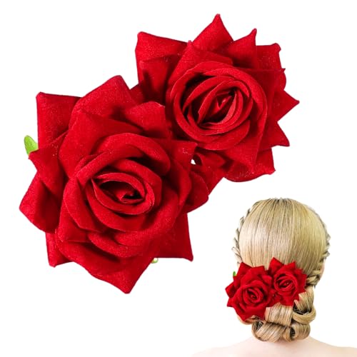 YBEATY Rose Flower Hair Clip 3D Red Roses Combs Headwear Accessories Floral Brooches Headpieces Supplies Bohemia Costume Hair Hairpin Decor for Girls Women Halloween Party Wedding Bride Dancer
