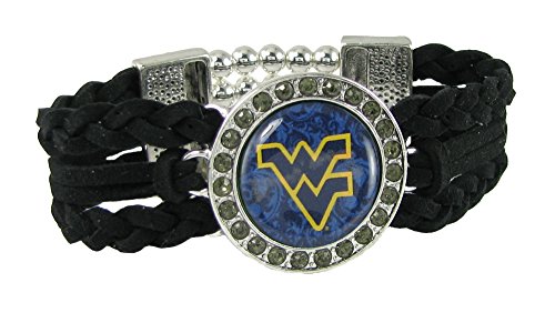 Sports Accessory Store West Virginia Multi Braided Black Leather Crystal Bracelet Jewelry