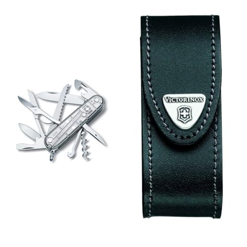 Victorinox Schweizer Taschenmesser Huntsman & Drehclip-Gürteletui, Taschenmesser Etui, Messertasche für Gürtel, Leder, schwarz