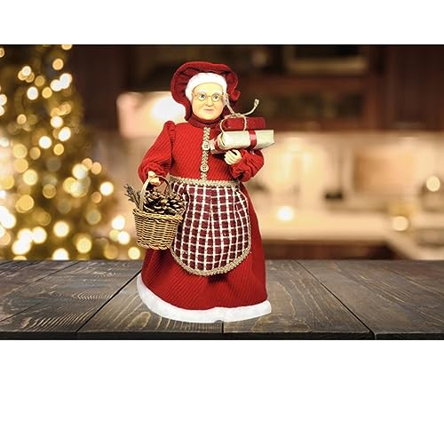Magizi by Tuut, Decoração de Natal, Mamãe Noela com Cesto e Presentes, 45cm, Xadrez