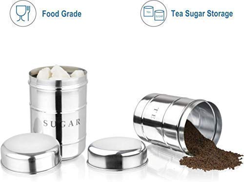 Image of Stainless Steel Tea Sugar Containers Set, Sugar Tea Keeper, 2-Piece, Silver