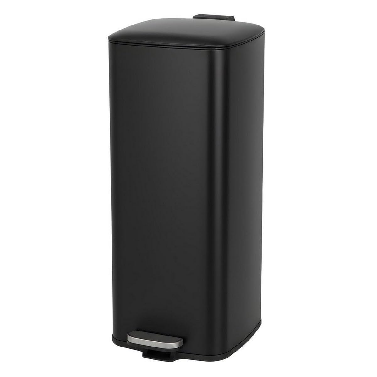 Cubo de Basura de 30 Litros de Acero Inoxidable Negro de 37x27x65 cm. Papelera con Cubo Interior Extraíble de Polipropileno con Asa y Apertura con Pedal