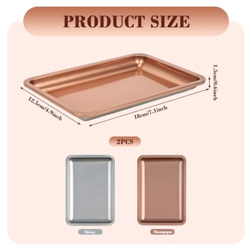 Image of HASTHIP 2Pcs Stainless Steel Jewellery Trays 12.5x17.9cm Silver Rose Gold