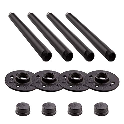 Industrial Pipe Shelving Brackets 8 inch - Set of 4, Rustic Pipe Shelf Brackets with Iron Fittings, Flanges and Pipes for Vintage Furniture Decor, Wall Mounted DIY Bracket, Clothing Rack Hardware