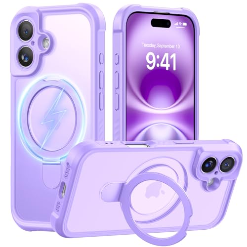 MOCCA Design for iPhone 16 Case with Magnetic Invisible Stand [Full Camera Protection] [Compatible with Magsafe] Military Drop Shockproof Translucent Matte Phone Case Cover 6.1',Light Purple