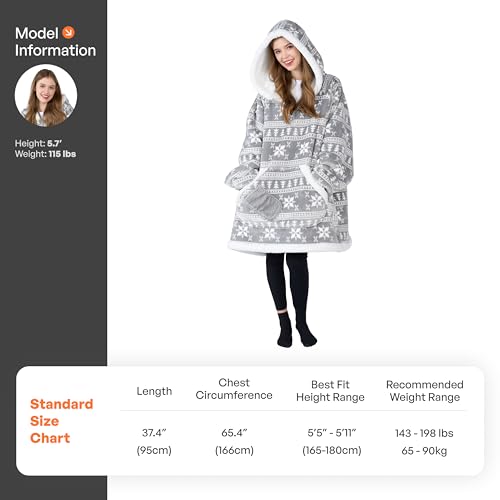 Image of Giggling Getup Wearable Blanket Hoodie for Women Men - Oversized Flannel Sherpa Fleece Sweatshirt Blanket - with Giant Pocket & Sleeves - Cozy Warm Blanket Birthday Gifts for Adults Grey Snowflake