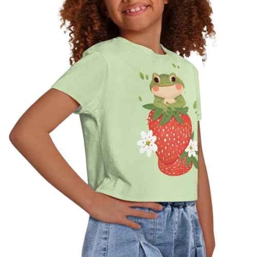 Image of Girl Crop Top Shirts for Summer Cute T Shirts Short Sleeve Tees for Kids 5-16