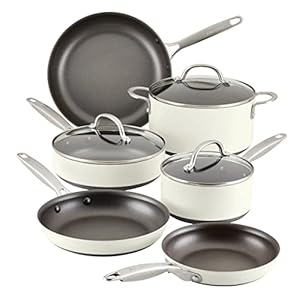Anolon Achieve Hard Anodized Nonstick Cookware Pots and Pans Set, 9 Piece – Cream