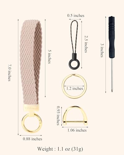 Image of WEESMILE Keychain Wristlet, Stretchy Key Chain for Car Keys with 2 Keyrings and D ring, Cute Wrist Lanyard for Women Men