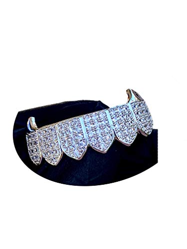 Hip Hop 6 Teeth Grillz Bottom Teeth Mouth Grillz, Mens Ladies Grillz Iced Custom Slug Cz Damonds Gold Plated Macro Pave CZ Iced-Out, Bars Included