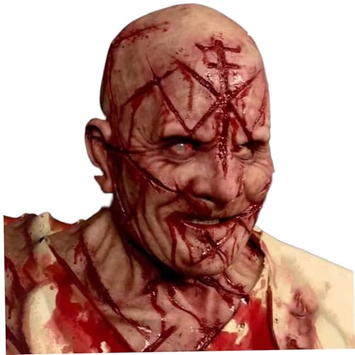 XJKLBYQ Máscara de miedo realista, máscara de halloween de la cabeza calva de látex con cicatrices ensangrentadas, accesorio de traje de terror ventilado para fiestas y bromas/8.3x11