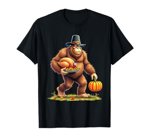 Bigfoot Pavo Peregrino Divertido Día de Acción de Gracias Humor Camiseta