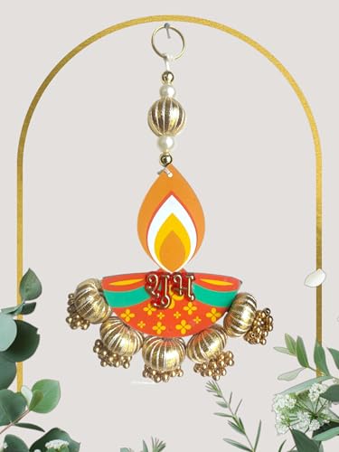 Image of Handcrafted Decorative Subh Labh for Ganpati Diwali Navratri and Pooja Setup Ethentic Hanging for Home Decor Festival Decoration for Home Entrance and Mandir Temple Decor (Subh Labh Diya)