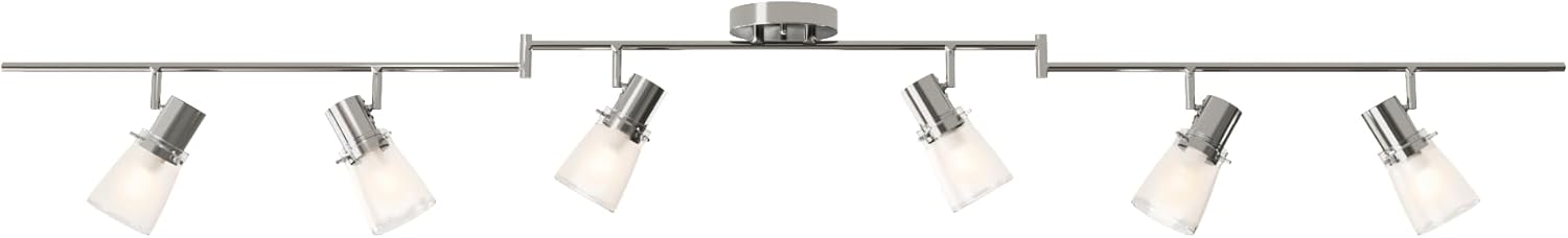 6-Light Decorative Track Lighting Kit, Brushed Steel Finish Flush Mount Ceiling Light Fixture with Frosted Glass Shades, Foldable Z-Bar, E26 Adjustable Heads Provide Directional Light