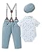 YALLET Baby Boy Clothes Set Infant Tuxedo Gentleman Suit Outfits Formal Dress Shirt + Beret Hat + Suspender Pants + Bowtie(Short Sleeved White Flower, 0-3 Months)