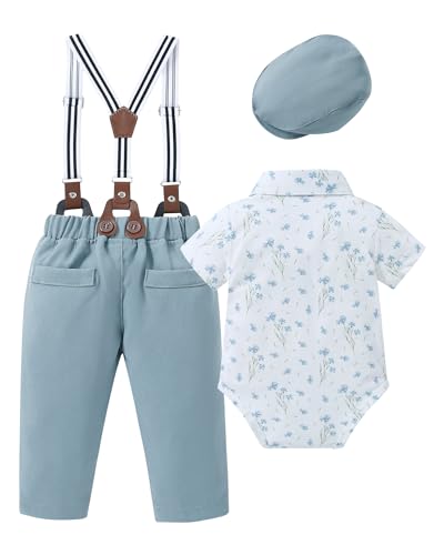 Image of YALLET Baby Boy Clothes Suit Newborn Infant Gentleman Outfits, Formal Dress Shirt+ Bowtie+ Suspender Pants Wedding Party Set